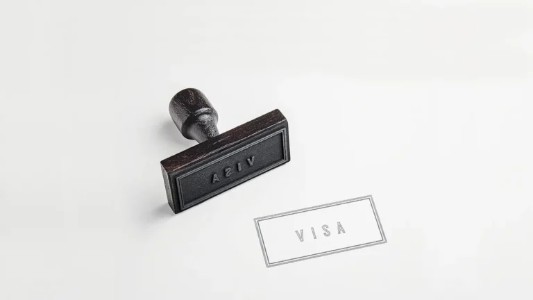 A wooden stamp showing the reversed word VISA, with its clean grey imprint on a white surface.