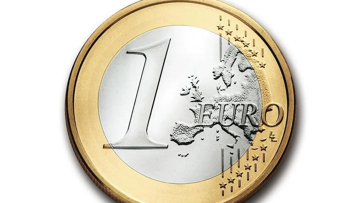 Close-up of a single one Euro coin representing currency, revenue, and financial earnings on a clean white background.