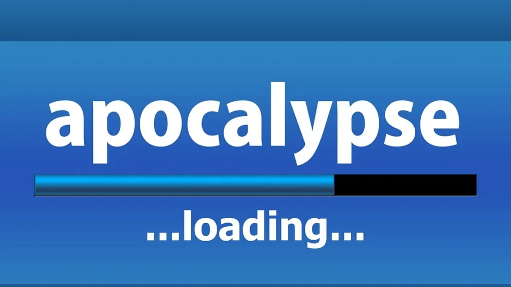 White text saying 'apocalypse ...loading...' above a partially filled blue loading bar on a blue gradient background.
