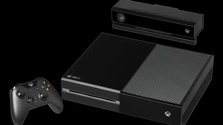 A black Xbox One console, controller, and Kinect sensor are displayed against a clean white background.